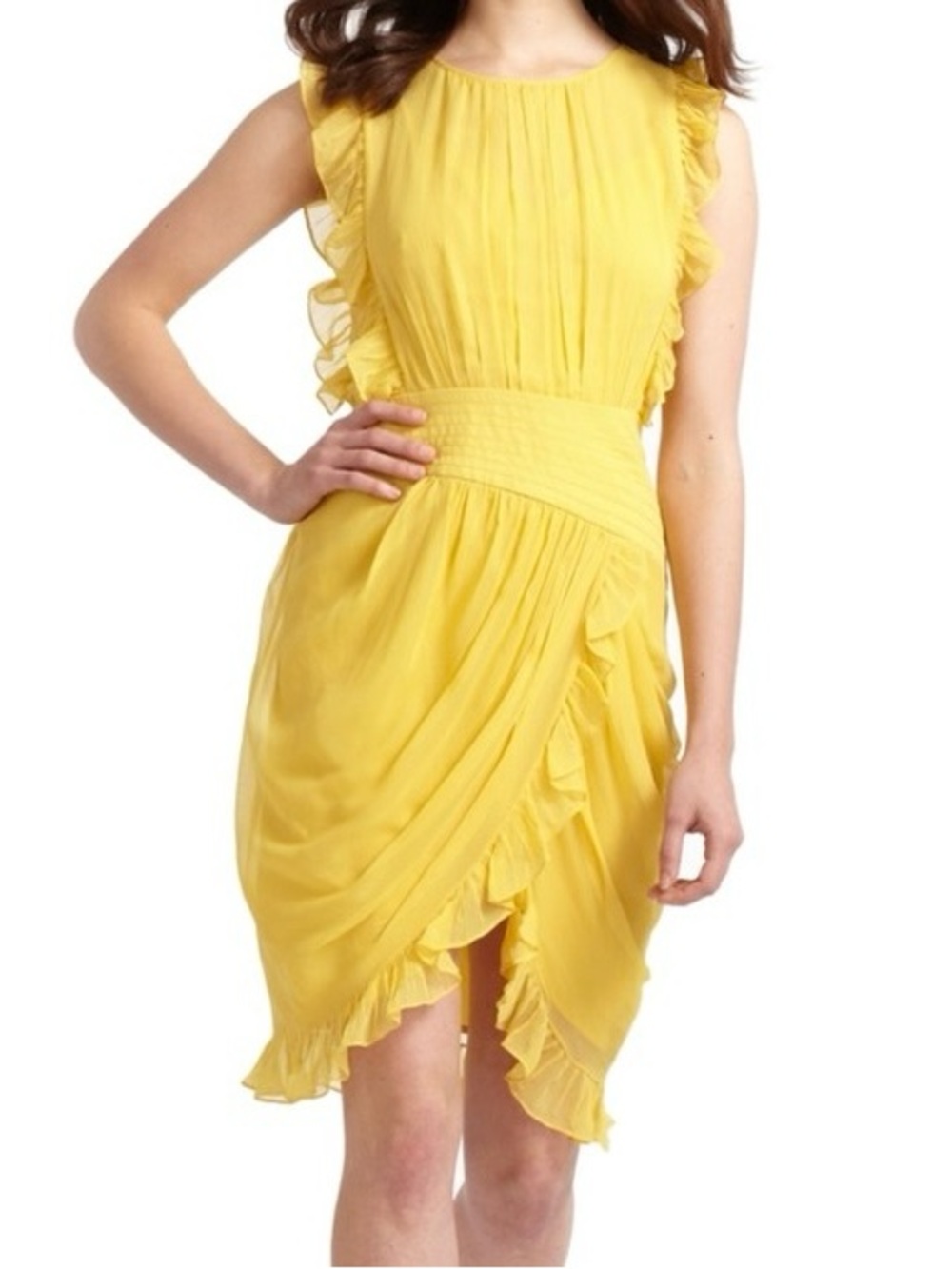 BCBGMaxAzria Yellow Ruffle-Trim Midi Dress